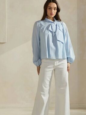 Able Light Blue Tie-Neck Blouse